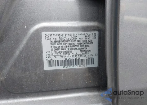 2015 Nissan Sentra S z USA, uszkodzony, nr VIN 3N1AB7AP3FY373702